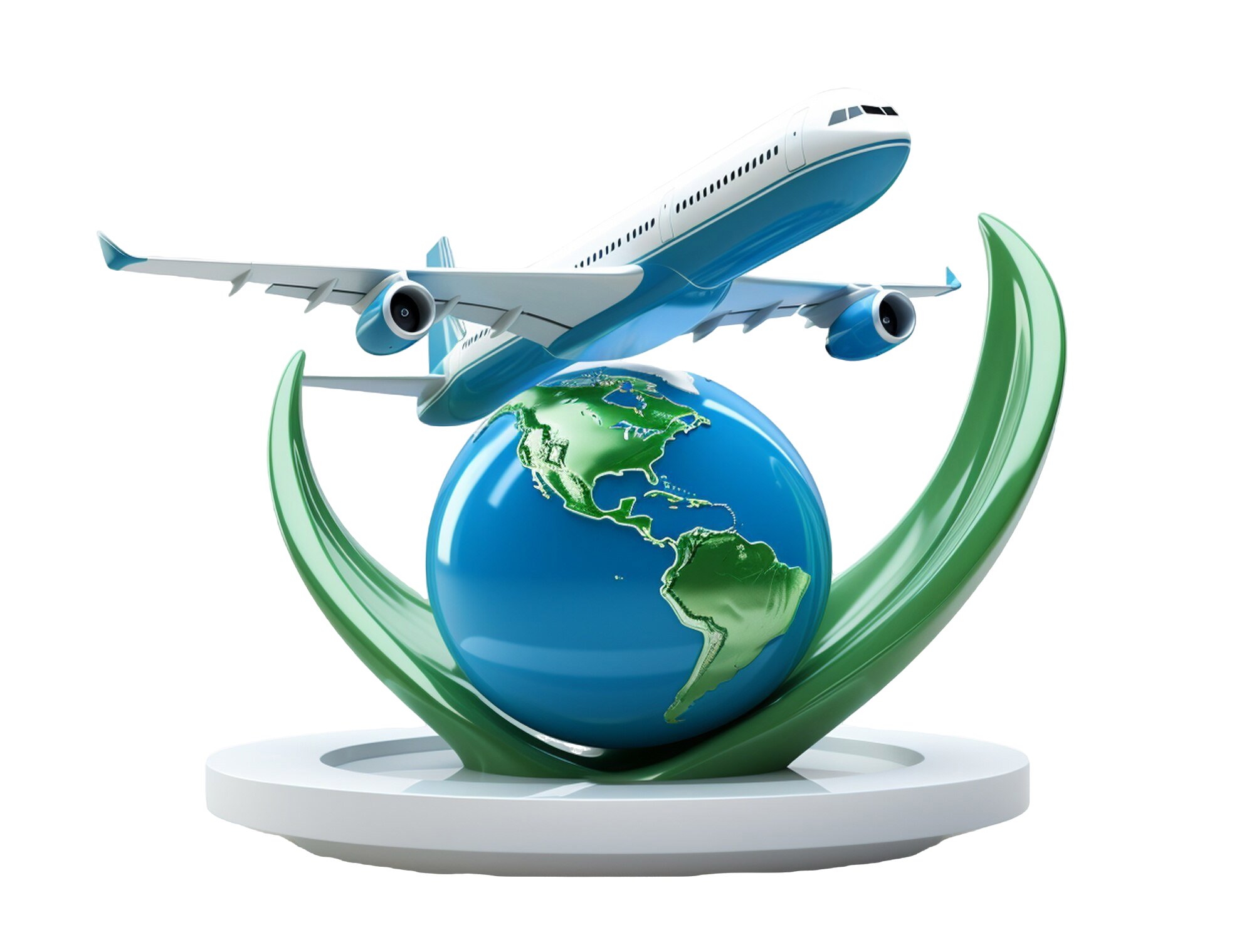 Airplane flying over globe